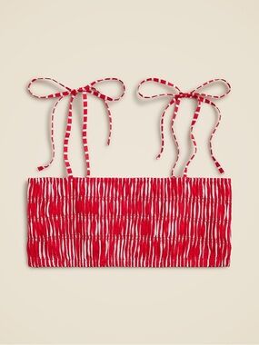 Jcrew Red smocked Bandeau Top with Tie Straps